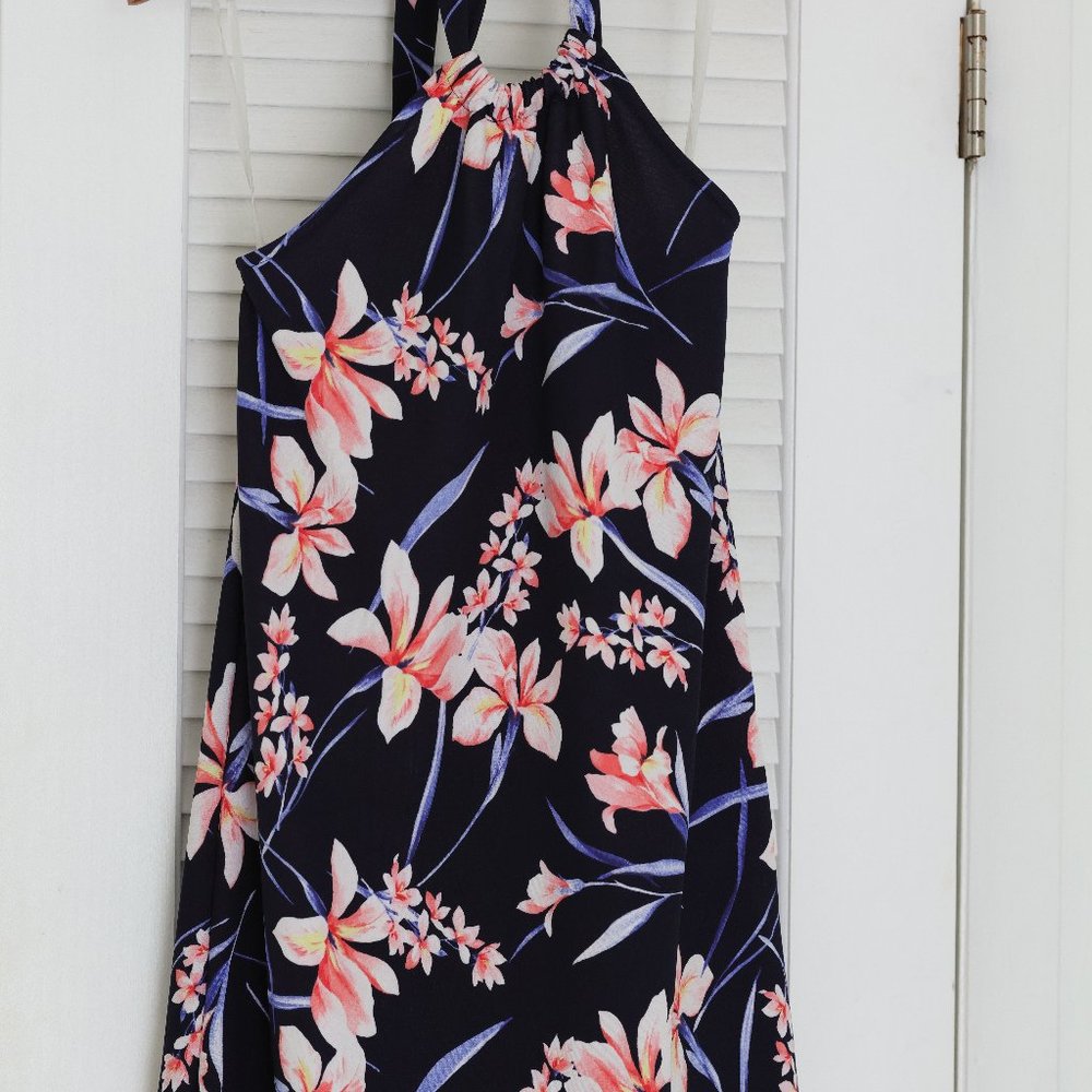Floral Navy Halter Dress